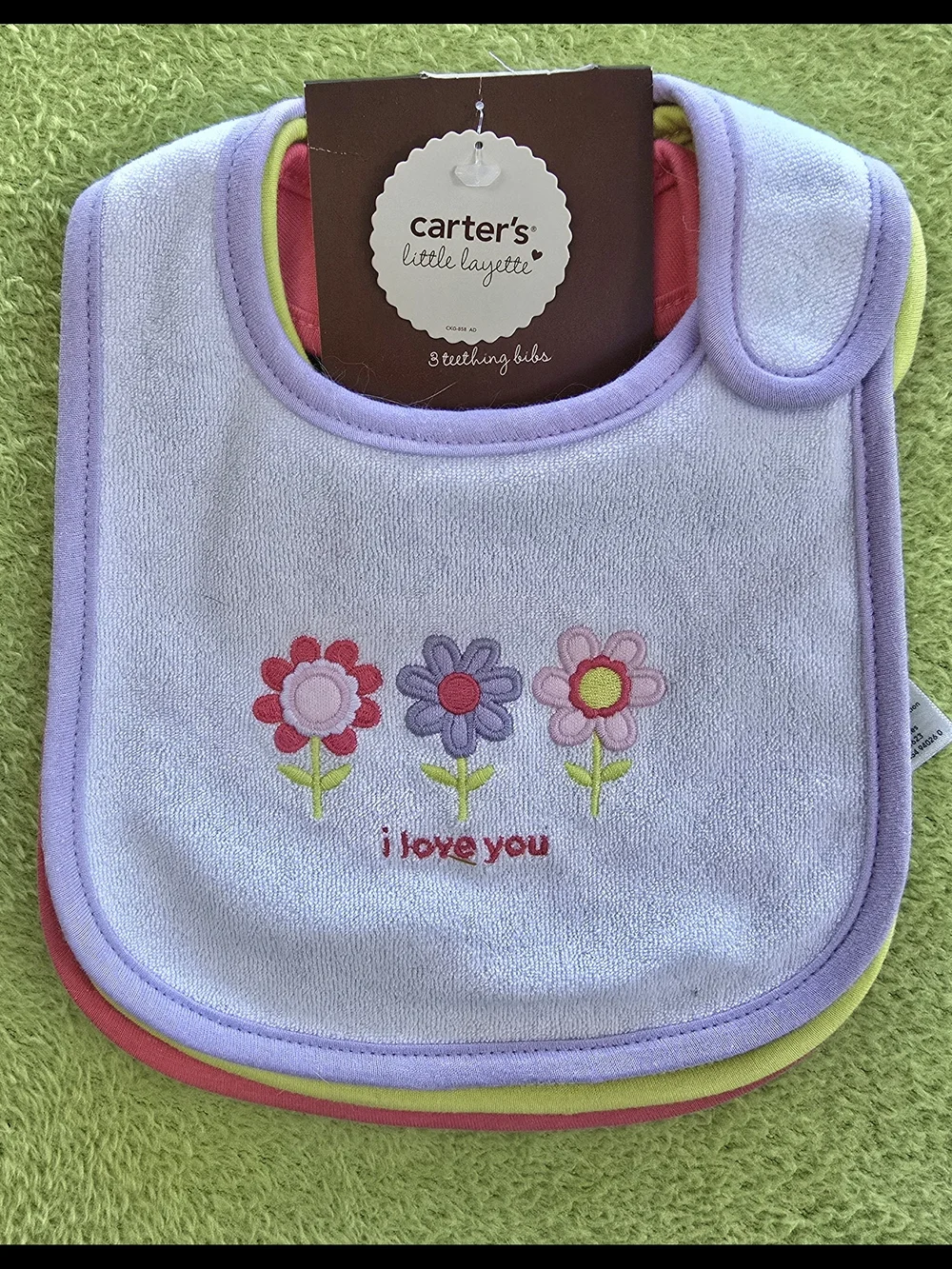 NWT  Baby GIRLS BIBS 3-Pack I LOVE YOU - MOMMY LOVES ME & DADDY